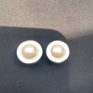 Vintage Carolee Silver Pearl Clip On Earrings